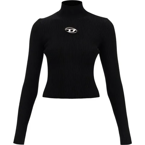 Ribbed Long-Sleeved T-Shirt with Oval-D Cut-Out , female, Sizes: XS, M, S - Diesel - Modalova