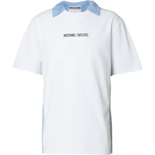 Blau-weißes Baumwoll-T-Shirt - Moschino - Modalova