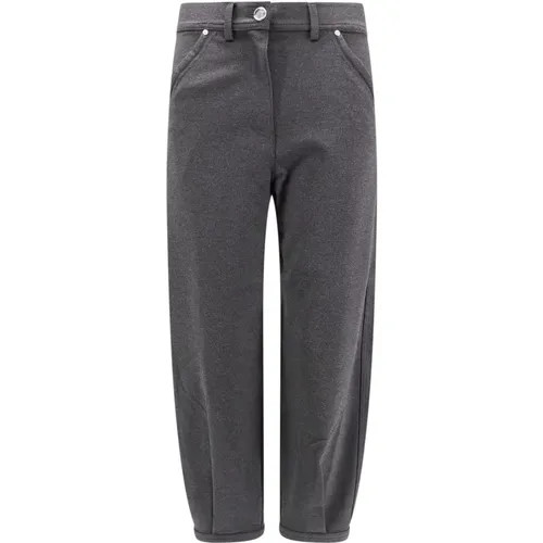 Grey Trousers with Logoed Closure , female, Sizes: L, S, XL, 2XS, XS, M - pinko - Modalova