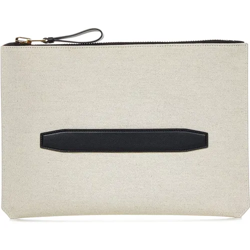 Canvas Clutch with Leather Handle , male, Sizes: ONE SIZE - Tom Ford - Modalova