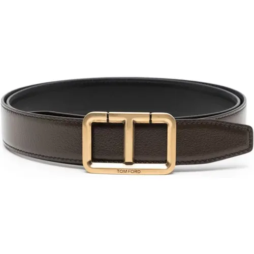 Leather Belt with Antique Gold Buckle , male, Sizes: 100 CM - Tom Ford - Modalova