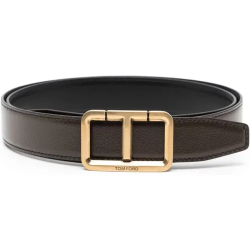 Leather Belt with Antique Gold Buckle , male, Sizes: 90 CM, 100 CM, 105 CM - Tom Ford - Modalova