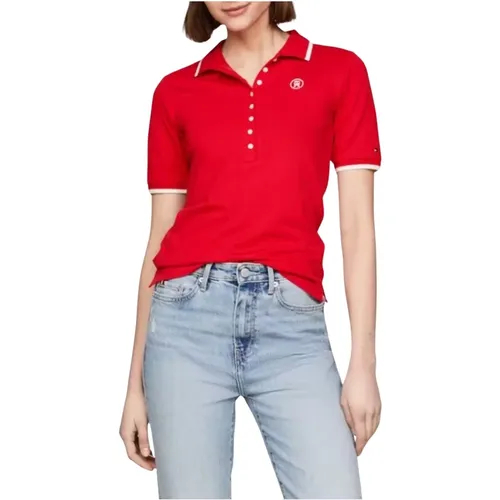 Damen Slim Tipping Lyocell Polo , Damen, Größe: M - Tommy Hilfiger - Modalova