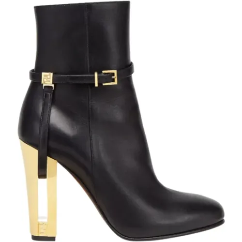 Leather Delfina Ankle Boots with Gold Stiletto Heel , female, Sizes: 4 1/2 UK, 6 1/2 UK - Fendi - Modalova