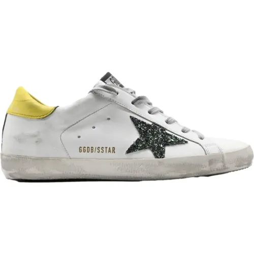 Superstar White Green Glitter Sneakers , female, Sizes: 6 UK - Golden Goose - Modalova