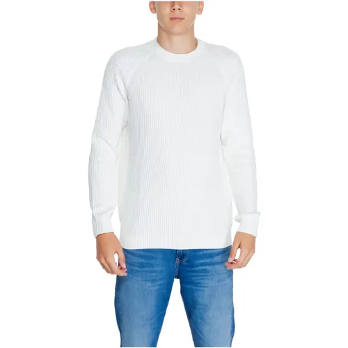 Weißer Baumwollstrick Rundhalsausschnitt Pullover , Herren, Größe: S - Calvin Klein Jeans - Modalova