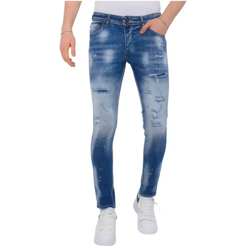 Ripped Stonewashed Jeans Herren Slim Fit -1073 - Local Fanatic - Modalova
