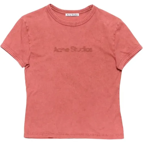 Rotes Lachs Blurred Logo T-shirt , Damen, Größe: L - Acne Studios - Modalova