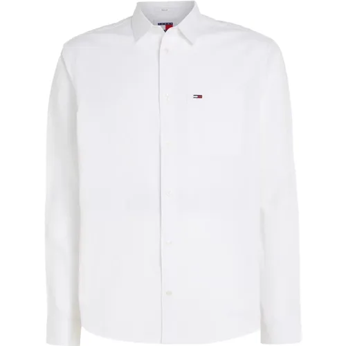 Weißes Baumwoll-Leinen Hemd Langarm , Herren, Größe: 2XL - Tommy Jeans - Modalova