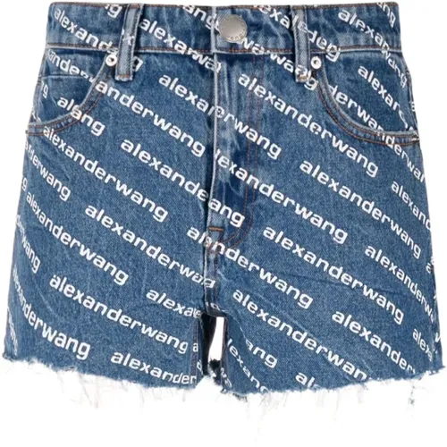 Logo Print High Waist Denim Shorts , Damen, Größe: W25 - alexander wang - Modalova