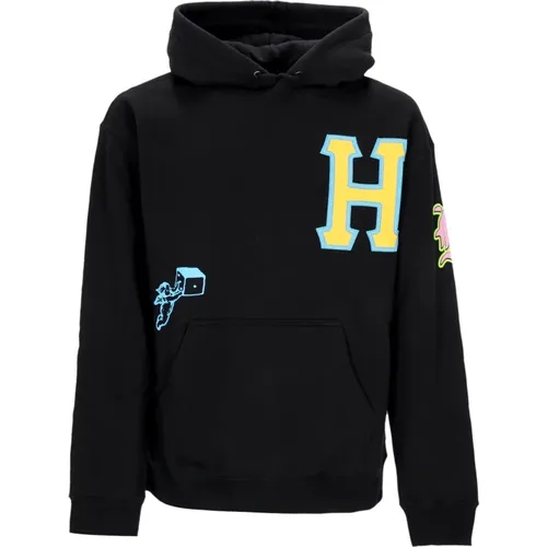 Schwarzer Hoodie mit verstellbarer Kapuze und Fronttasche - HUF - Modalova