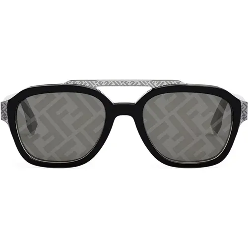 Quadratische Acetat-Sonnenbrille mit Transparenten Details,Glamouröse geometrische Sonnenbrille mit silbernen Gläsern - Fendi - Modalova