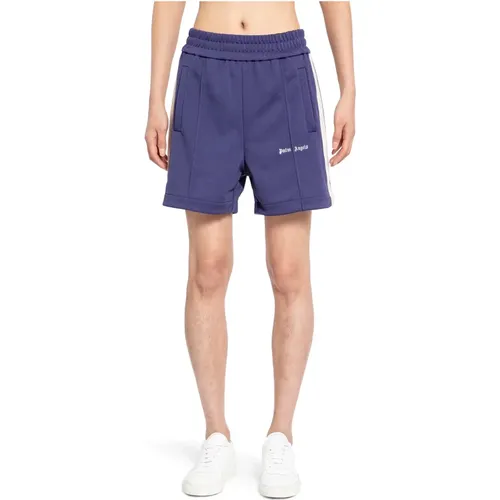 Blaue Logo Track Shorts mit Streifen,Logo Track Shorts Schwarz mit Weißen Streifen - Palm Angels - Modalova