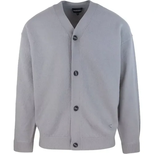 Grey Wool Cardigan V-Neck Long Sleeve , male, Sizes: L - Emporio Armani - Modalova