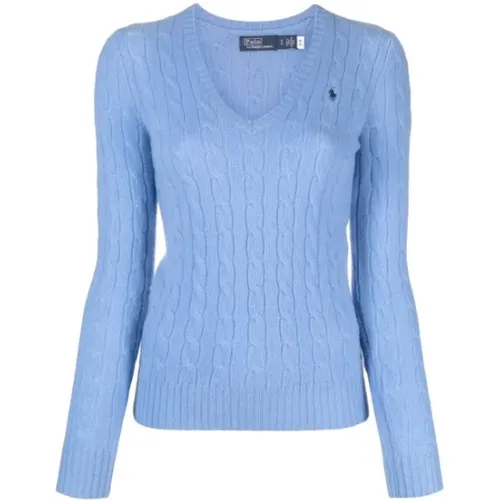 Damen V-Ausschnitt Strickware mit Polo Pony Motiv , Damen, Größe: L - Ralph Lauren - Modalova