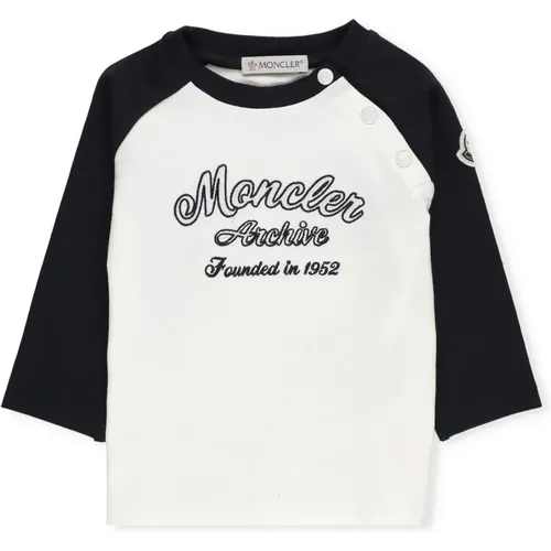 Weißes Baby Jungen T-Shirt mit Kontrastärmeln - Moncler - Modalova