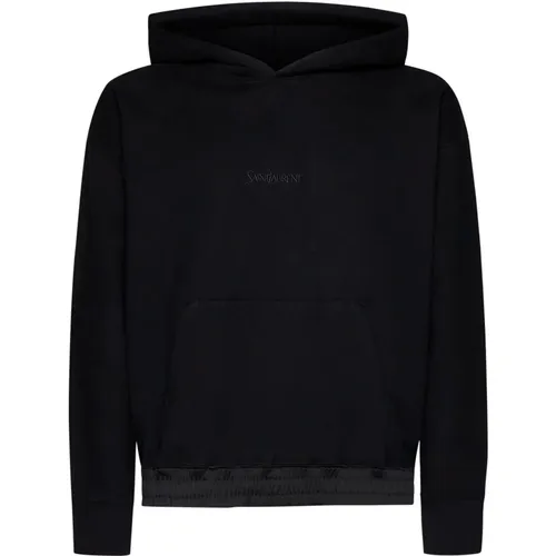 Schwarzer Baumwollhoodie mit Besticktem Logo , Herren, Größe: M - Saint Laurent - Modalova