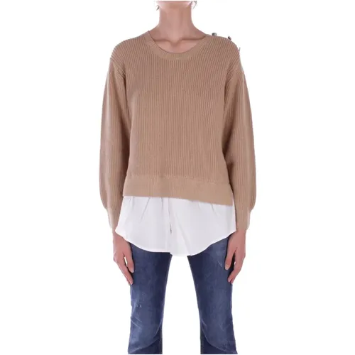 Beiger Pullover mit Knopfdetails , Damen, Größe: S - Liu Jo - Modalova