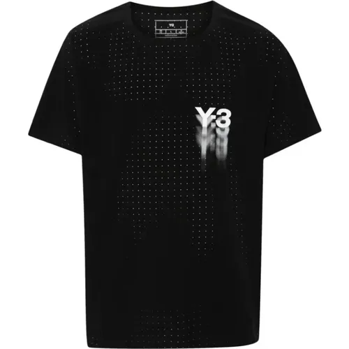 Schwarzes T-Shirt mit perforiertem Design und Logo-Print , Herren, Größe: M - Y-3 - Modalova