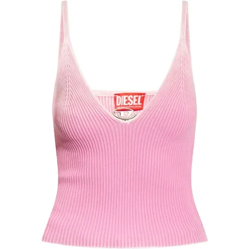 Ribbed Top with Metal Logo , female, Sizes: XS, L, S, M - Diesel - Modalova