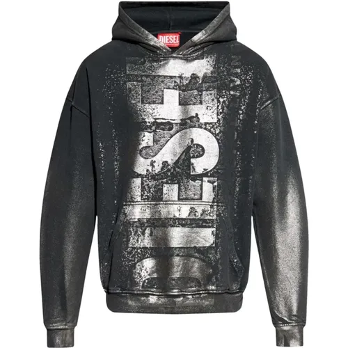 Kapuzenpullover mit Logo-Print Grau , Herren, Größe: L - Diesel - Modalova