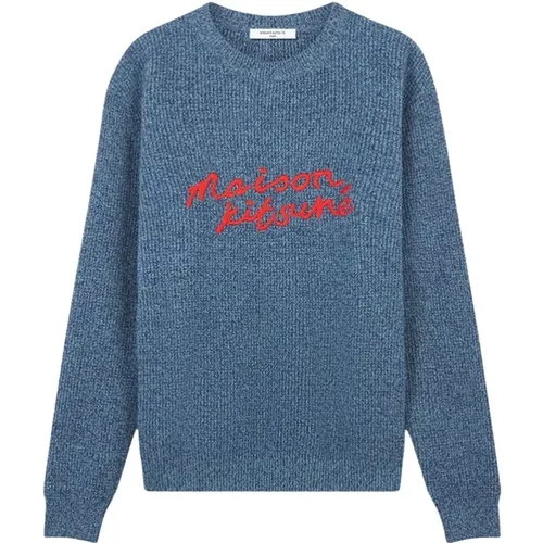 Embroidered Wool Crewneck Sweater , male, Sizes: XS, M, S - Maison Kitsuné - Modalova