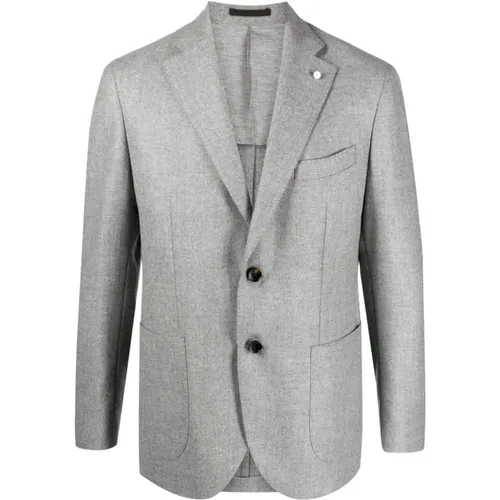 Grey Wool Blend Blazer with Brooch Detail , male, Sizes: 2XL - Luigi Bianchi Mantova - Modalova
