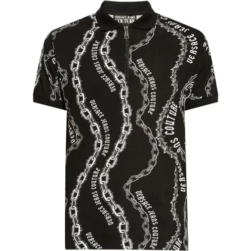 Chain-Link Logo Print Polo Shirt , male, Sizes: M, L - Versace Jeans Couture - Modalova