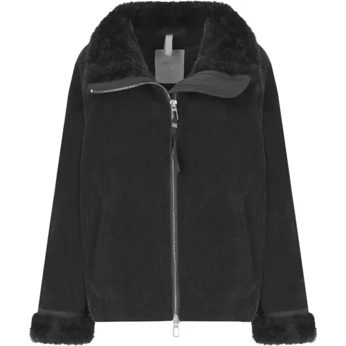 Schwarze Corduroy Xenia Jacke mit Faux Fur , Damen, Größe: S - Duno - Modalova