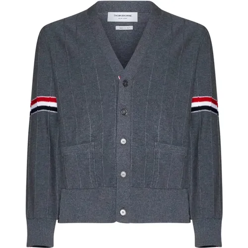 RWB Striped V-Neck Cardigan Sweaters , male, Sizes: XL, 2XL, L, M - Thom Browne - Modalova