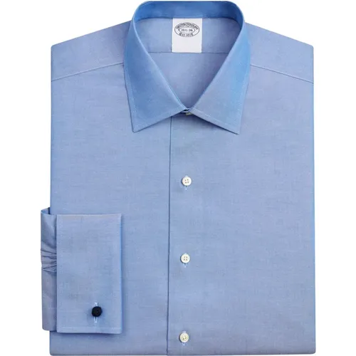 Blaues Slim Fit Non-Iron Stretch Supima Baumwolle Pinpoint Oxford-Stoff Kleidungshemd mit Ainsley-Kragen , Herren, Größe: S - Brooks Brothers - Modalova