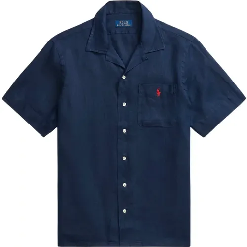 Classic Fit Linen Camp Shirt Newport Navy , male, Sizes: L, XL, S - Ralph Lauren - Modalova