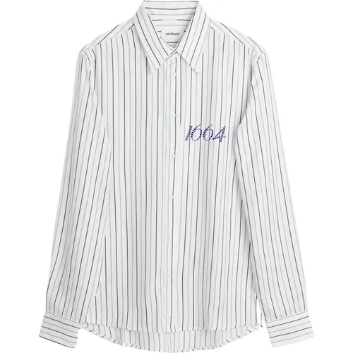 Langarmhemd mit abgerundetem Saum und Nadelstreifen , unisex, Größe: M/L - Soulland - Modalova