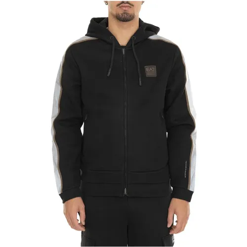 Kapuzen-Sweatshirt mit Reißverschluss und Kontrastdetails , Herren, Größe: S - Emporio Armani EA7 - Modalova