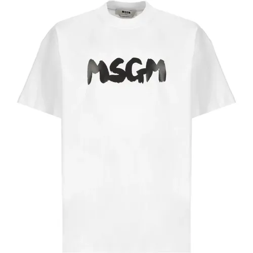 Cotton T-shirt with Print , male, Sizes: XL, M, XS, S, L - Msgm - Modalova