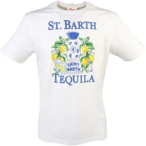 Tequila Print Weiße Baumwoll-T-Shirt , Herren, Größe: XL - Saint Barth - Modalova