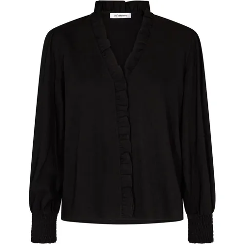 Feminine Bluse mit Rüschen und Smock-Manschetten , Damen, Größe: L - Co'Couture - Modalova