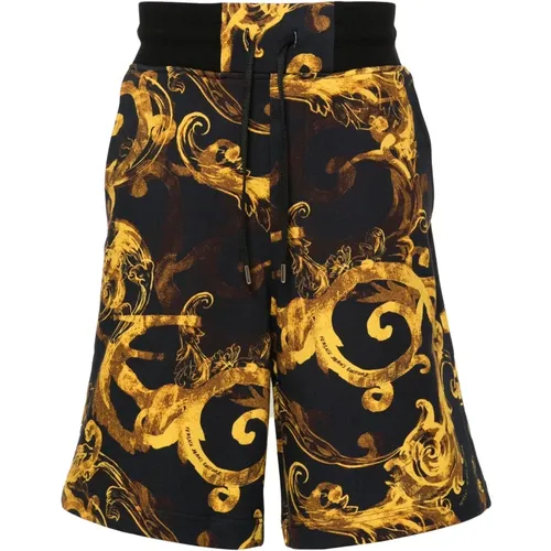 Black Cotton Casual Watercolour Shorts , male, Sizes: S, M, L, XL - Versace Jeans Couture - Modalova