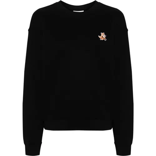 Schwarzer Sweatshirt mit Speedy Fox Patch , Damen, Größe: M - Maison Kitsuné - Modalova