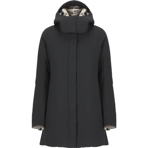 Schwarzer Parka mit Kunstpelzkapuze , Damen, Größe: XS - Save The Duck - Modalova