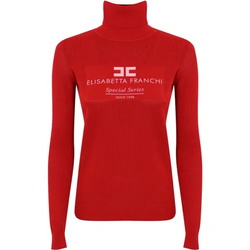 Roter Pullover mit Logo-Detail - Elisabetta Franchi - Modalova