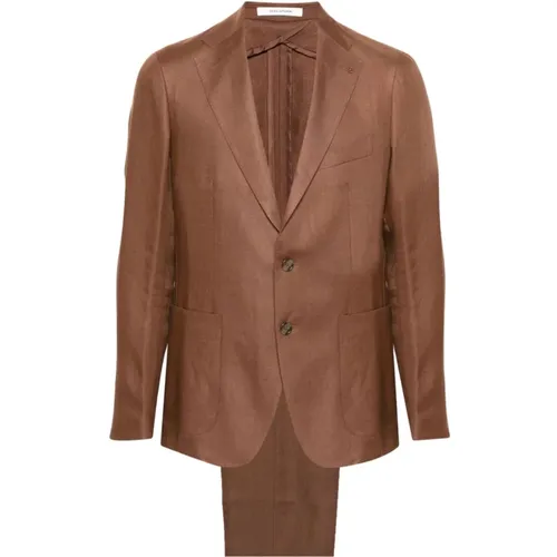 Linen Suit Jacket with Logoed Brooch , male, Sizes: S - Tagliatore - Modalova