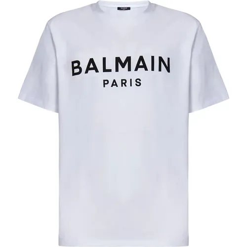 Weißes Logo-Print Baumwoll-T-Shirt , Herren, Größe: XL - Balmain - Modalova