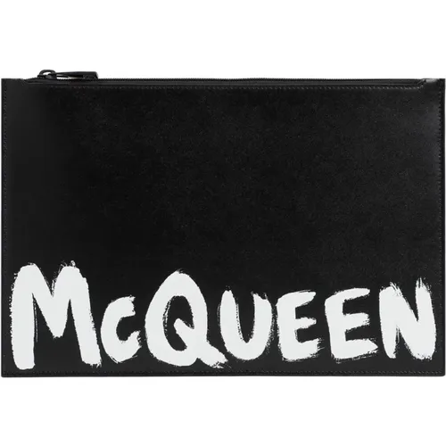 Schwarze Leder Reißverschluss Graffiti Tasche - alexander mcqueen - Modalova