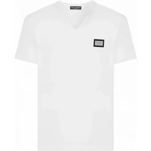 Essential V Neck T-Shirt , Herren, Größe: M - Dolce & Gabbana - Modalova