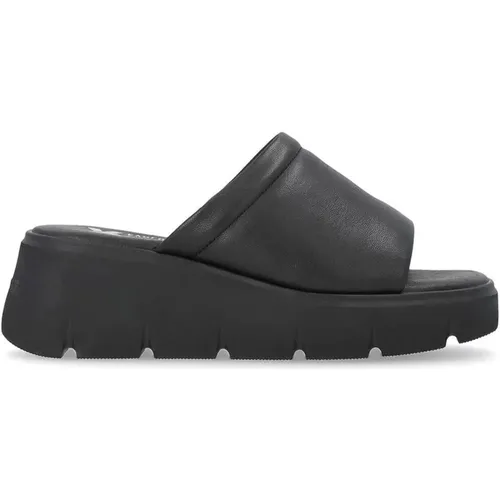 Schwarze Casual Offene Mules Damen Flache Sandalen , Damen, Größe: 38 EU - Rieker - Modalova