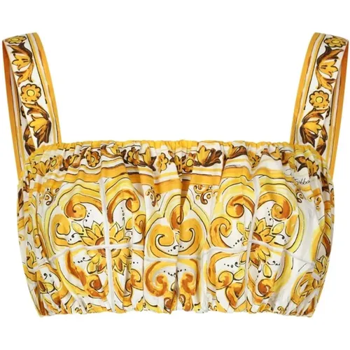 Majolica Print Top , female, Sizes: S - Dolce & Gabbana - Modalova