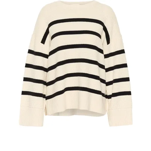 Striped Knit Pullover Sweater , female, Sizes: S - Cream - Modalova