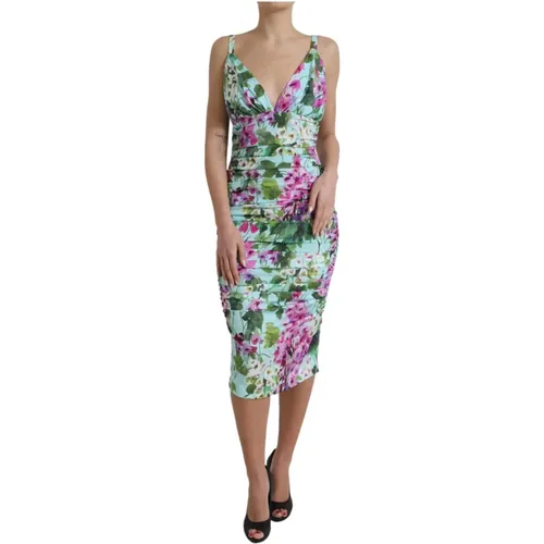 Floral V-Neck Sheath Midi Dress , female, Sizes: S - Dolce & Gabbana - Modalova