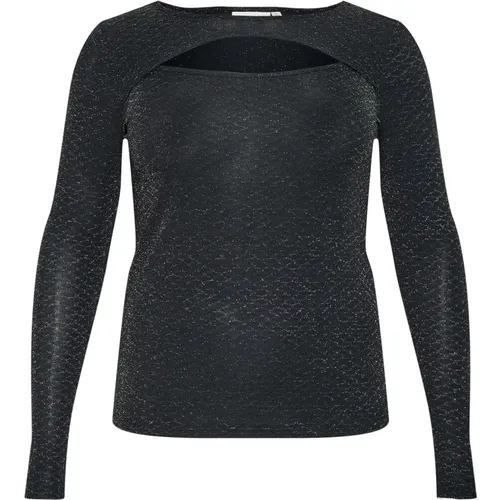 Schwarzes Glitzer-Jersey Langarm-Top - Kaffe Curve - Modalova